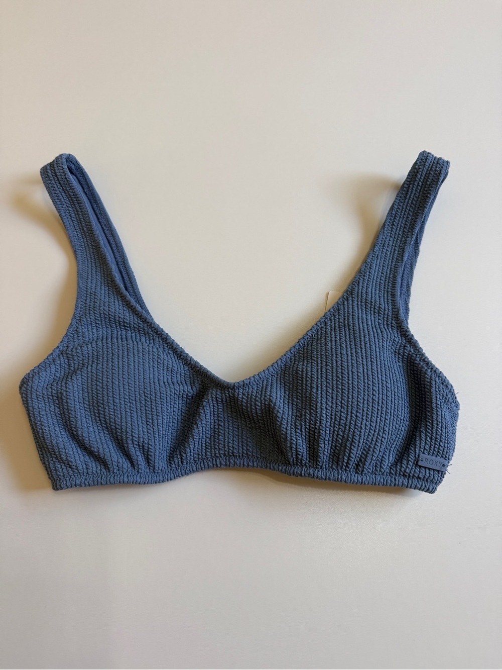Roxy Women’s Textured Slate Blue Scoop Aruba Bralette Swim Bikini Top - XS